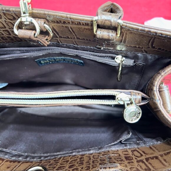 Unused  Cat In The Closet Leather Brown  Alligator Shoulder Bag+FREE Silk Scarf - Picture 10 of 16